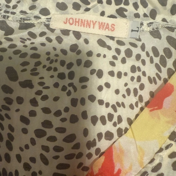 Johnny Was Silk Multicolor Floral and Leopard Print Blouse - Picture 7 of 11